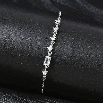 Brass Micro Pave Clear Cubic Zirconia Link Bracelets BJEW-E114-01C-P-1
