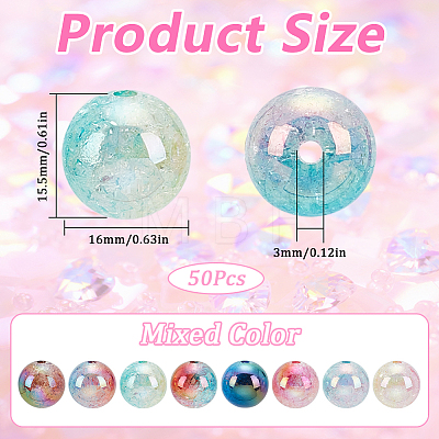 50Pcs UV Plating Iridescent Transparent Crackle Acrylic Beads MACR-SP0001-05-1