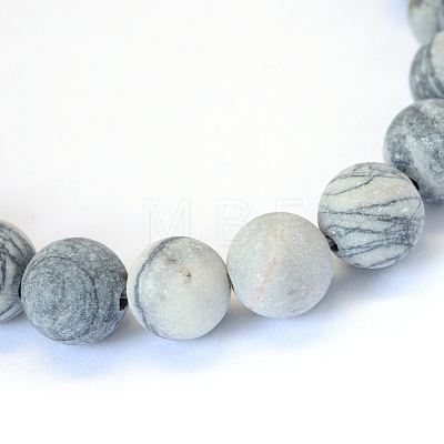 Frosted Natural Black Silk Stone/Netstone Round Bead Strands X-G-E334-8mm-25-1