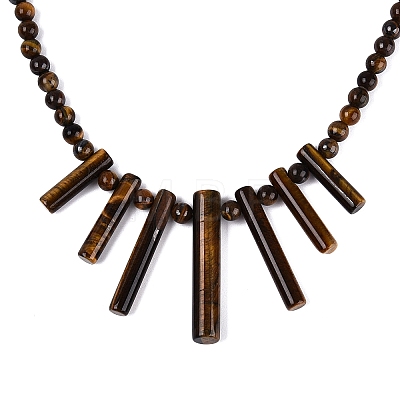 Natural Tiger Eye Round Beaded Fan Bib Necklaces NJEW-N064-04B-1