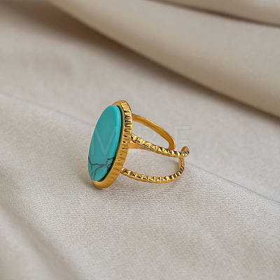 304 Stainless Steel with Synthetic Turquoise Cuff Open Rings ZU0108-1