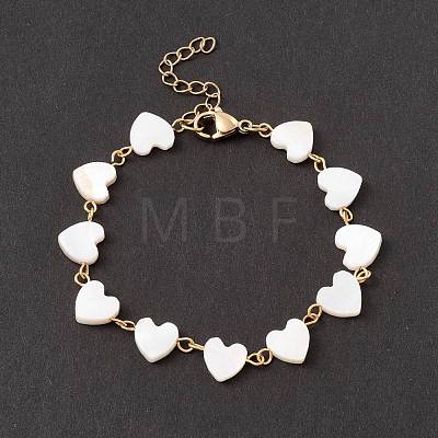 Natural Shell Heart Link Chain Bracelet BJEW-C015-03G-1