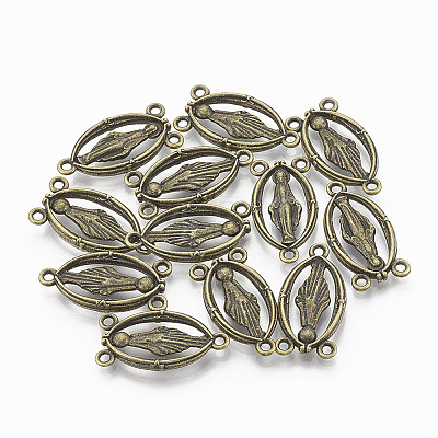 Holy Oval Carved Virgin Mary Tibetan Style Alloy Chandelier Component Links X-TIBEP-0381-AB-LF-1