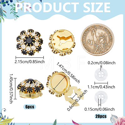 6Pcs Brass Rhinestone Cufflinks FIND-NB0007-40G-1