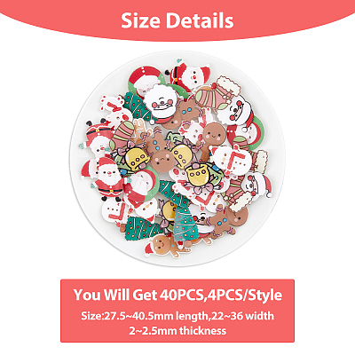 40Pcs 10 Style Christmas Sock & Santa Claus & Tree & Gingerbread Man & Deer Acrylic Brooch Pin JEWB-FH0001-32-1