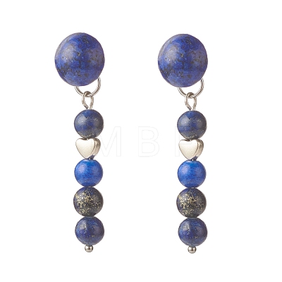 Natural Gemstone Half Round with Beaded Chain Tassel Dangle Stud Earrings EJEW-JE04946-1