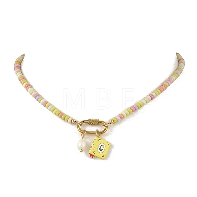 304 Stainless Steel Pendant Dyed Glass Rondelle Beaded Necklaces for Women NJEW-JN06540-02-1