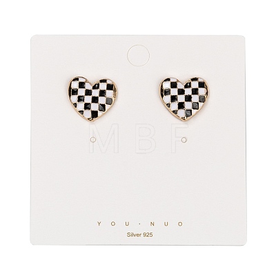 Black and White Checkerboard Heart Stud Earrings EJEW-Z013-01LG-1