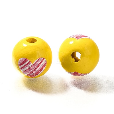 Valentine's Day Element Printed Wood Beads WOOD-R002-01-03-1