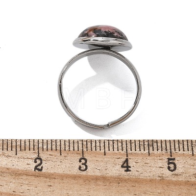 Half Round Natural Rhodonite Finger Rings RJEW-M062-01P-07-1