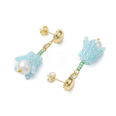 Handmade Glass Seed Beads Flower Stud Earrings EJEW-MZ00277-02-1