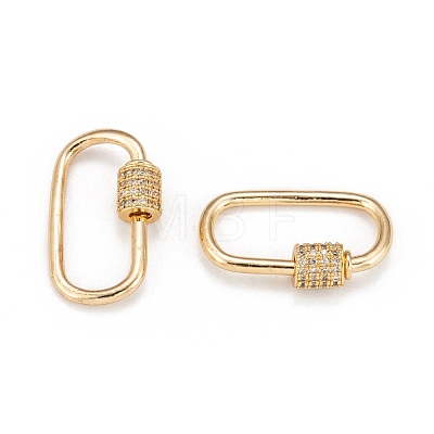 Brass Micro Pave Clear Cubic Zirconia Screw Carabiner Lock Charms X-ZIRC-T010-10G-1