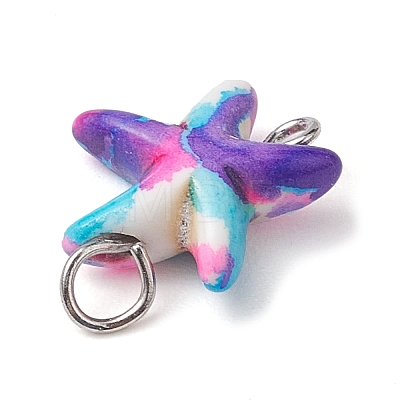 6Pcs 6 Colors Dyed Synthetic Turquoise Starfish Connector Charms PALLOY-JF02727-1