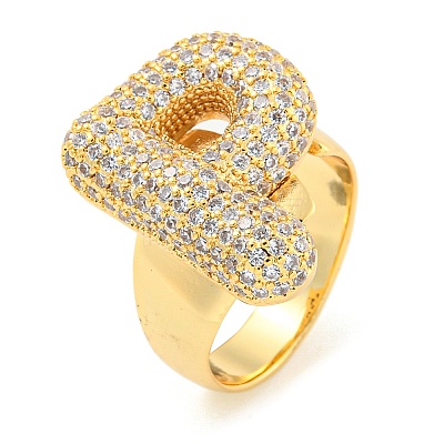 Brass Micro Pave Clear Cubic Zirconia Letter Open Cuff Ring for Women RJEW-M173-01G-P-1