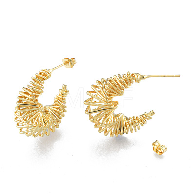 Brass Twist Crescent Moon Stud Earrings EJEW-N011-81LG-1