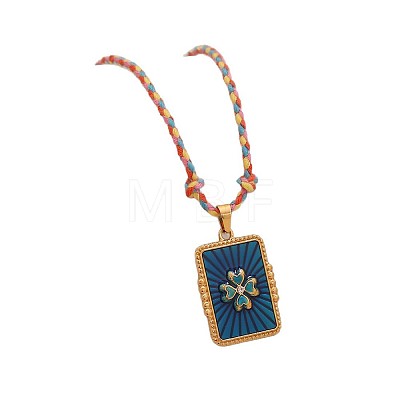 304 Stainless Steel Enamel Rectangle Medal with Clover Pendnat Necklaces FS-WGFFC06-05-1