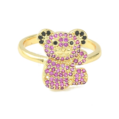 Bear Cubic Zirconia Open Cuff Ring RJEW-F145-01G-1