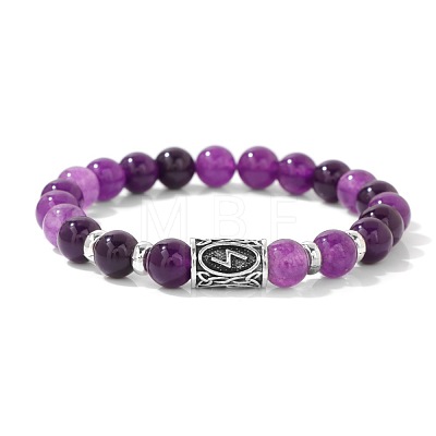 Alloy Nordic Viking Runes 8MM Natural Amethyst Round Beaded Stretch Bracelets KW3210-13-1