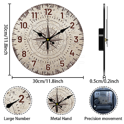 MDF Printed Wall Clock HJEW-WH0058-004-1