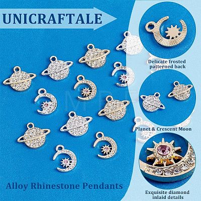 Unicraftale 32Pcs 4 Style Alloy Rhinestone Pendants FIND-UN0001-36-1