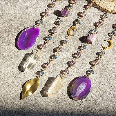 Tree Natural Amethyst Chips Hanging Suncatchers HJEW-F023-05-1