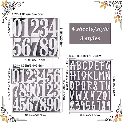 12 Sheets 3 Styles PVC Letter Number Adhesive Decorative Stickers DIY-CP0008-59B-1