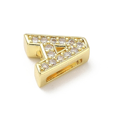 Brass Micro Pave Clear Cubic Zirconia Slide Charms KK-I382-04G-1