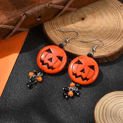 Halloween Pumpkin Alloy Resin Pendants Dangle Earrings EJEW-JE06103-1