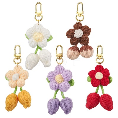 Handmade Crochet Cotton Cherry Flower Hanging Ornaments HJEW-JM02667-1