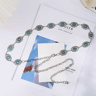 1Pc Alloy with Resin Imitation Turquoise Oval Link Chain Belts AJEW-CY0001-79B-1