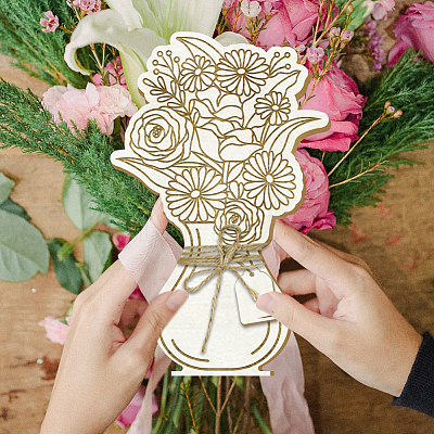 Wood Flower Bouquet Greeting Card AJEW-WH0441-009-1
