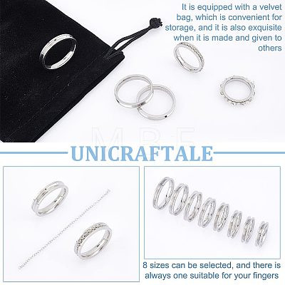 Unicraftale 24Pcs 8 Size 201 Stainless Steel Grooved Finger Rings Set for Men Women RJEW-UN0002-40-1