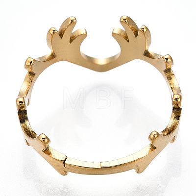 Ion Plating(IP) 304 Stainless Steel Deer Antler Adjustable Ring for Women RJEW-T027-06G-1