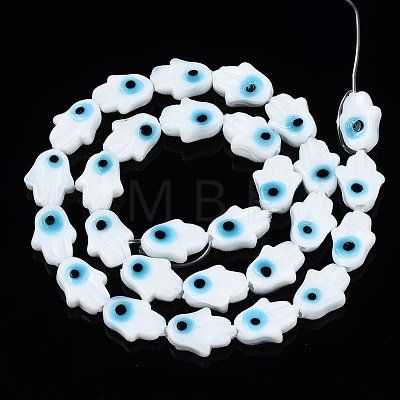 Handmade Evil Eye Lampwork Beads Strands LAMP-WH0006-06G-1