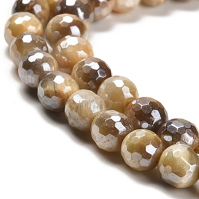 Electroplated Natural Tiger Eye Round Beads Strands G-L598-A04-01-1