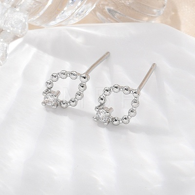 Brass Glass Stud Earrings EJEW-Q014-22P-1