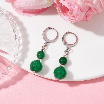 Round Natural Malaysia Jade Dangle Earrings EJEW-JE05536-01-1
