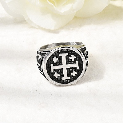 Jerusalem Cross 304 Stainless Steel Finger Rings for Men RJEW-D339-01B-AS-1