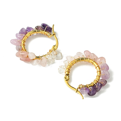 Natural Mixed Stone Chips Hoop Earrings EJEW-JE06022-02-1