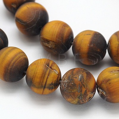 Yellow Tiger Eye Frosted Round Bead Strands G-N0166-45-10mm-1
