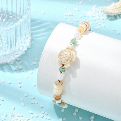 Natural Freshwater Shell & Amazonite & Synthetic Turquoise & Opalite & Non-magnetic Hematite Beads Stretch Bracelets for Women BJEW-JB13810-01-1