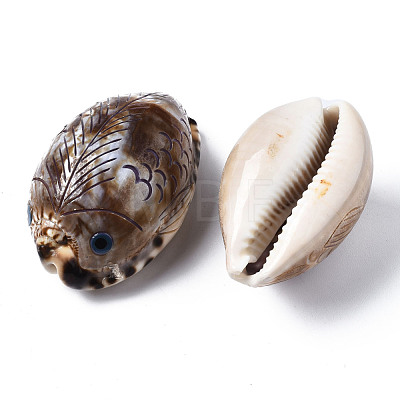 Printed Natural Cowrie Shell Beads SSHEL-Q314-001-1
