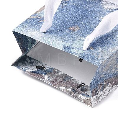 Flower Oil Painting Print Rectangle Paper Gift Storage Bags with Ribbon Handles ABAG-A011-01D-1