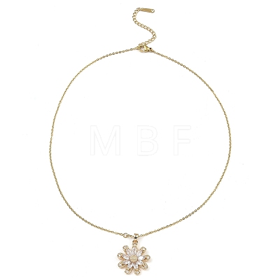 Flower Brass Micro Pave Cubic Zirconia Pendant Necklaces NJEW-E105-15KCG-1