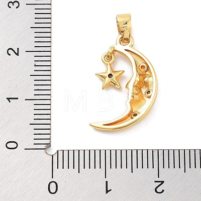 Moon Theme Rack Plating Brass Micro Pave Cubic Zirconia Pendants KK-Z071-52G-08-1