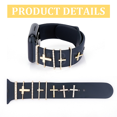 Unicraftale 5Pcs 5 Style Cross Shape Zinc Alloy with Rhinestone Watch Band Studs and Watch Band Charms FIND-UN0003-40-1