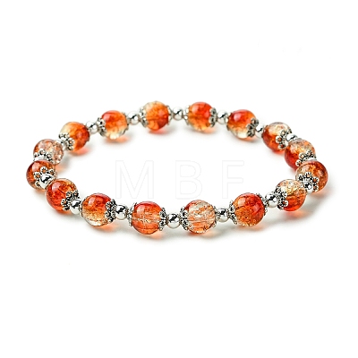 Round Crackle Glass Beads Stretch Bracelets BJEW-JB11456-01-1