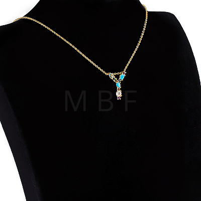 Golden Brass Micro Pave Cubic Zirconia Initial Pendants Necklaces NJEW-S069-JN002-Y-1