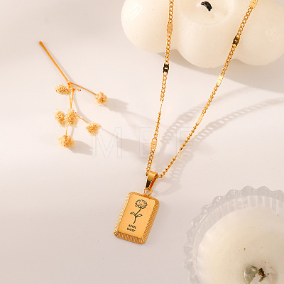 304 Stainless Steel Birth Flower Tag Pendant Necklaces for Women WG25FDF-04-1