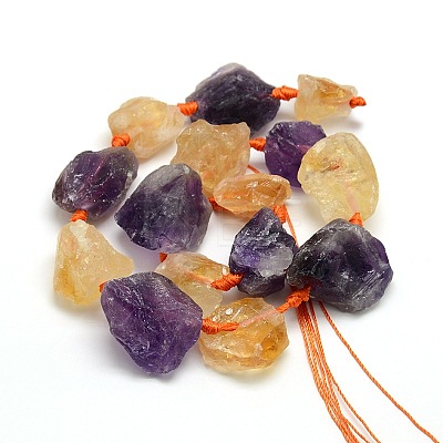 Raw Rough Natural Amethyst and Citrine Nuggets Bead Strands G-L176-05-1